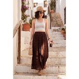 Lela Lastikli Yüksek Bel Desenli Maxi Şifon Etek Bayan Etek 6698075 - Kahve - 44