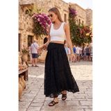 Lela Lastikli Yüksek Bel Desenli Maxi Şifon Etek Bayan Etek 6698075 - Siyah - 38