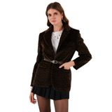 Lela Leopar Desenli Regular Fit Kemer Detaylı Peluş Dokulu Blazer Ceket Bayan CEKET 6839614