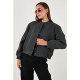 Lela Loose Fit Sıfır Yaka Çıtçıtlı Kaşe Kısa Bayan Mont 6810178 ANTRASİT