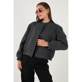 Lela Loose Fit Sıfır Yaka Çıtçıtlı Kaşe Kısa Mont Bayan Mont 6810178 - Antrasit - XL
