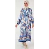 Lela Modest Desenli Regular Fit Bağlamalı V Yaka Maxi Bayan Elbise 611EL510 LACİVERT