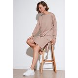 Lela Modest OYSHO Kumaş Relaxed Fit Yırtmaçlı Bayan Tunik 5865878 BİSKÜVİ
