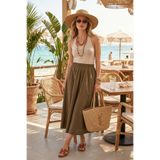 Lela Modest Pamuklu Relaxed Fit Lastikli Bel Tesettür Midi Etek ETEK 668YE4449