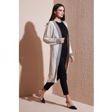Lela Modest Regular Fit Bağlamalı Nakışlı Tesettür Uzun Kimono Bayan Hırka 5866173 TAŞ