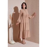 Lela Modest Regular Fit Dik Yaka Uzun Elbise Bayan Elbise 611EL545 - Camel