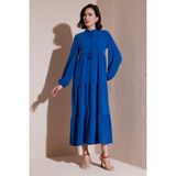 Lela Modest Regular Fit Dik Yaka Uzun Elbise Bayan Elbise 611EL545 - Indigo