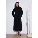 Lela Modest Regular Fit Dik Yaka Uzun Elbise Bayan Elbise 611EL545 - Siyah
