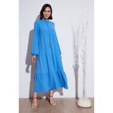 Lela Modest Regular Fit Dik Yaka Uzun Elbise Bayan Elbise 611EL545 - XL - Açık Mavi