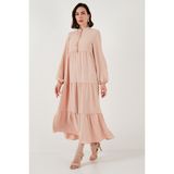 Lela Modest Regular Fit Dik Yaka Uzun Elbise Bayan Elbise 611EL545 - XL - Bej