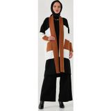 Lela Modest Regular Fit Renk Bloklu Uzun Tesettür Triko Bayan Hırka 4616172 TOPRAK