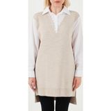 Lela Modest Standart Fit Gömlek Yaka Tesettür Triko Bayan Tunik 4612148 BEJ