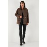 Lela Mumlu Gabardin Yakası Kadife Ekose Astarlı Ceket Mont Bayan Mont 6810330 - XS - Kahverengi