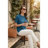 Lela Oversize Bisiklet Yaka Yırtmaç Detaylı Bluz Bayan Bluz 5869000 - İndigo