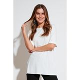 Lela Oversize Bisiklet Yaka Yırtmaç Detaylı Bluz Bayan Bluz 5869000 - Kırık Beyaz