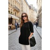 Lela Oversize Bisiklet Yaka Yırtmaç Detaylı Bluz Bayan Bluz 5869000 - Siyah