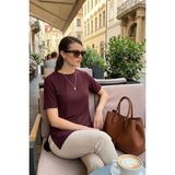 Lela Oversize Bisiklet Yaka Yırtmaç Detaylı Bluz Bayan Bluz 5869000 - Vişne