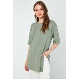 Lela Oversize Bisiklet Yaka Yırtmaç Detaylı Bluz Bayan Bluz 5869000 - XL - Çağla