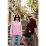 Lela Oversize Fit Balıkçı Yaka Yumuşak Dokulu 2'li Paket Triko Bayan Kazak 680KZ00469S2 Bordo-Şeker Pembe