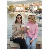 Lela Oversize Fit Balıkçı Yaka Yumuşak Dokulu 2'li Paket Triko Bayan Kazak 680KZ00469S2 Vizon-Şeker Pembe
