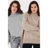 Lela Oversize Fit Balıkçı Yaka Yumuşak Dokulu 2'li Paket Triko Kazak Bayan Kazak 680KZ00469S2 - 16 - Vizon - Gri