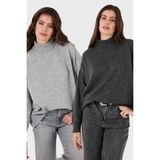 Lela Oversize Fit Balıkçı Yaka Yumuşak Dokulu 2'li Paket Triko Kazak Bayan Kazak 680KZ00469S2 - Antrasit - Açık Gri