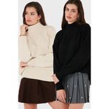 Lela Oversize Fit Balıkçı Yaka Yumuşak Dokulu 2'li Paket Triko Kazak Bayan Kazak 680KZ00469S2 - Siyah - Taş