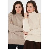 Lela Oversize Fit Balıkçı Yaka Yumuşak Dokulu 2'li Paket Triko Kazak Bayan Kazak 680KZ00469S2 - Taş - Vizon