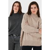 Lela Oversize Fit Balıkçı Yaka Yumuşak Dokulu 2'li Paket Triko Kazak Bayan Kazak 680KZ00469S2 - Vizon - Gri