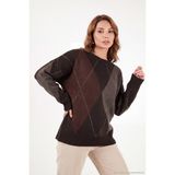 Lela Oversize Fit Bisiklet Yaka Baklava Desenli Kazak Kadın Kazak 4615578 - Kahverengi