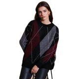 Lela Oversize Fit Bisiklet Yaka Baklava Desenli Kazak Kadın KAZAK 4615578