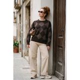 Lela Oversize Fit Bisiklet Yaka Baklava Desenli Kazak Kadın Kazak 4615579 - Kahverengi