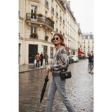 Lela Oversize Fit Bisiklet Yaka Baklava Desenli Yumuşak Dokulu Bayan Kazak 4616223 Gri