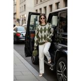 Lela Oversize Fit Bisiklet Yaka Baklava Desenli Yumuşak Dokulu Bayan Kazak 4616223 Haki