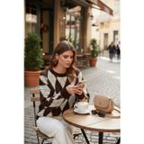Lela Oversize Fit Bisiklet Yaka Baklava Desenli Yumuşak Dokulu Bayan Kazak 4616223 Kahve