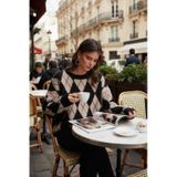Lela Oversize Fit Bisiklet Yaka Baklava Desenli Yumuşak Dokulu Bayan Kazak 4616223 Siyah