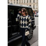 Lela Oversize Fit Bisiklet Yaka Baklava Desenli Yumuşak Dokulu Kazak Bayan Kazak 4616223 - Lacivert - Standart