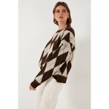 Lela Oversize Fit Bisiklet Yaka Baklava Desenli Yumuşak Dokulu Kazak Bayan KAZAK 4616223