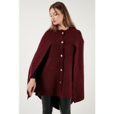 Lela Oversize Fit Bisiklet Yaka Pelerin Kol Düğmeli Bayan Panço 4617015 BORDO