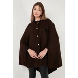 Lela Oversize Fit Bisiklet Yaka Pelerin Kol Düğmeli Bayan Panço 4617015 KAHVE