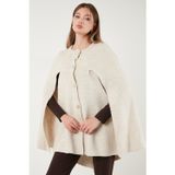 Lela Oversize Fit Bisiklet Yaka Pelerin Kol Düğmeli Bayan Panço 4617015 TAŞ