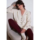 Lela Oversize Fit Desenli V Yaka Triko Bayan Hırka 4616193 Krem-Kırmızı
