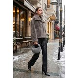 Lela Oversize Fit Geniş Yaka Astarlı Kürk Bayan Kürk 497AFRA - Gri - M