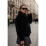 Lela Oversize Fit Gömlek Yaka Cepli Astarlı Kürk Mont Bayan Kürk 497BERRY - Siyah