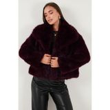 Lela Oversize Fit Gömlek Yaka Cepli Astarlı Kürk Mont Bayan KÜRK 497BERRY