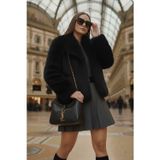 Lela Oversize Fit Gömlek Yaka Cepli Astarlı Mont Bayan Kürk 497BERRY SİYAH