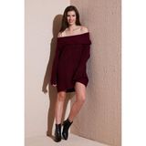 Lela Oversize Fit Kayık Yaka Uzun Kollu Mini Triko Bayan Elbise 4615218 BORDO