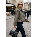 Lela Oversize Fit Klasik Yaka Süet Dokulu Bomber Ceket Mont Bayan Mont 6524932 - XL - Haki