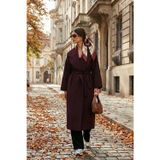 Lela Oversize Fit Kruvaze Yaka Kuşaklı Astarlı Bayan Trençkot 6839617 MÜRDÜM