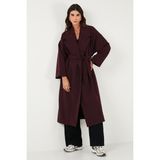 Lela Oversize Fit Kruvaze Yaka Kuşaklı Astarlıtrençkot Bayan Trençkot 6839617 - Mürdüm - Standart